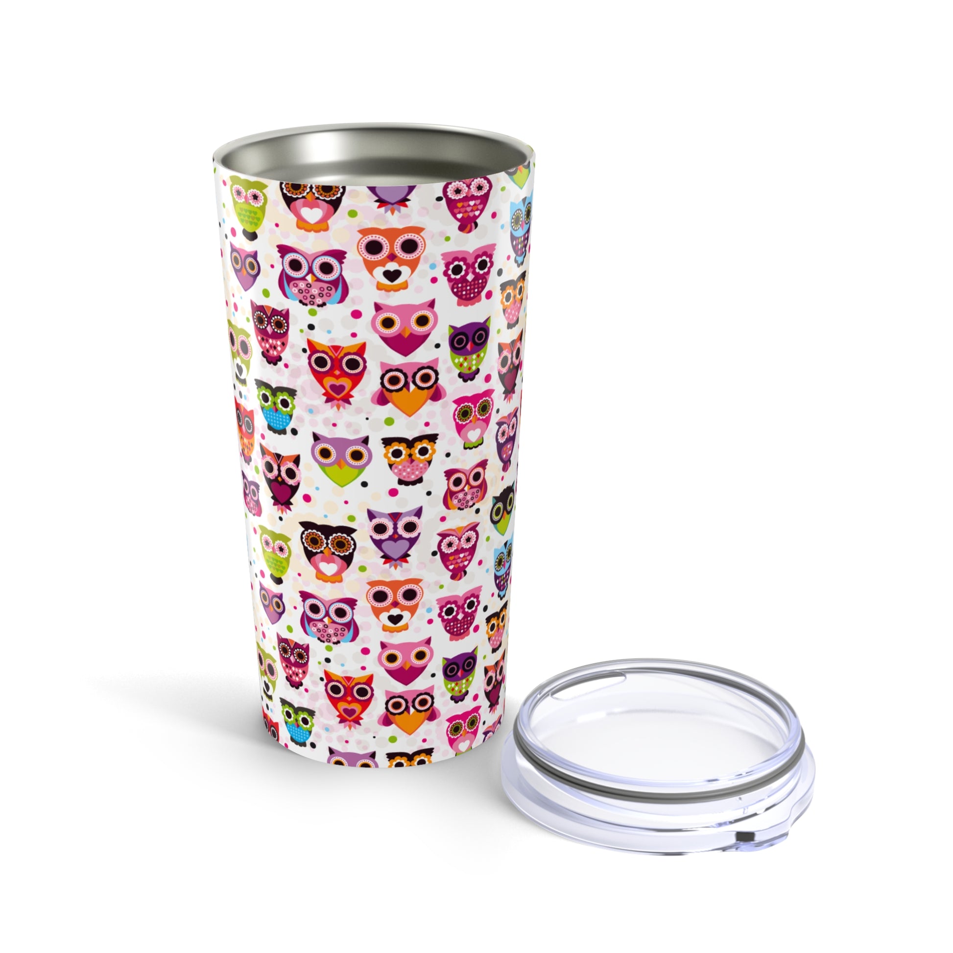 Colorful Owl Tumbler - Fun Travel Mug, Gift for Animal Lovers, Cute Office Mug, Birthday Party Favor, Kids Drinkware
