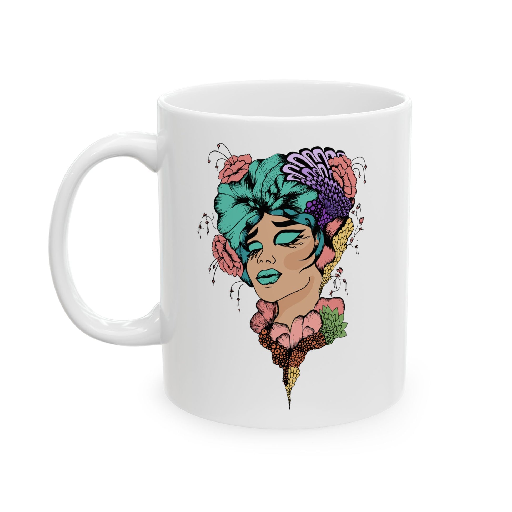 Colorful Floral Ceramic Mug, Gift for Mom, Birthday Coffee Cup, Tea Lover's Gift, Home Decor, Unique Kitchenware