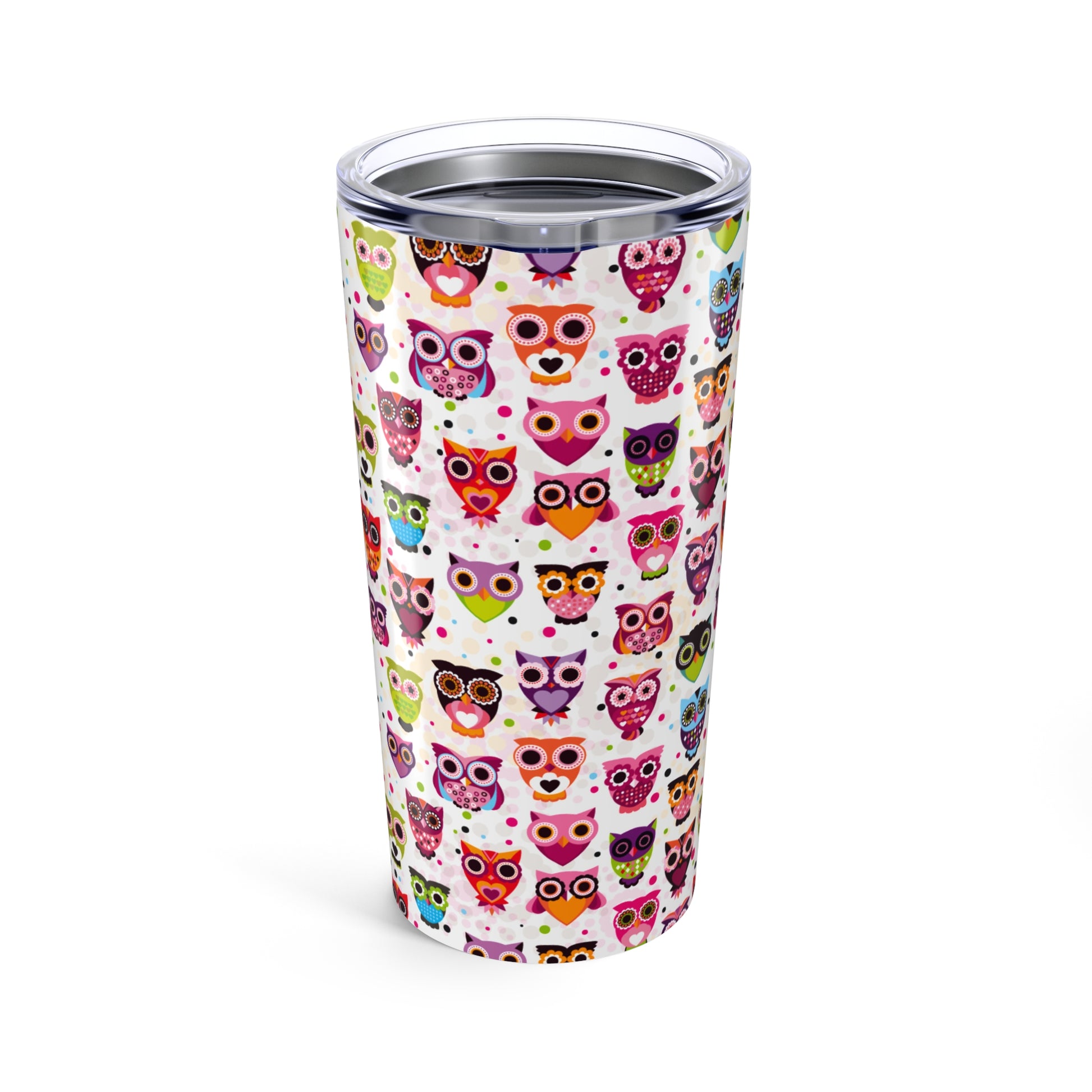 Colorful Owl Tumbler - Fun Travel Mug, Gift for Animal Lovers, Cute Office Mug, Birthday Party Favor, Kids Drinkware