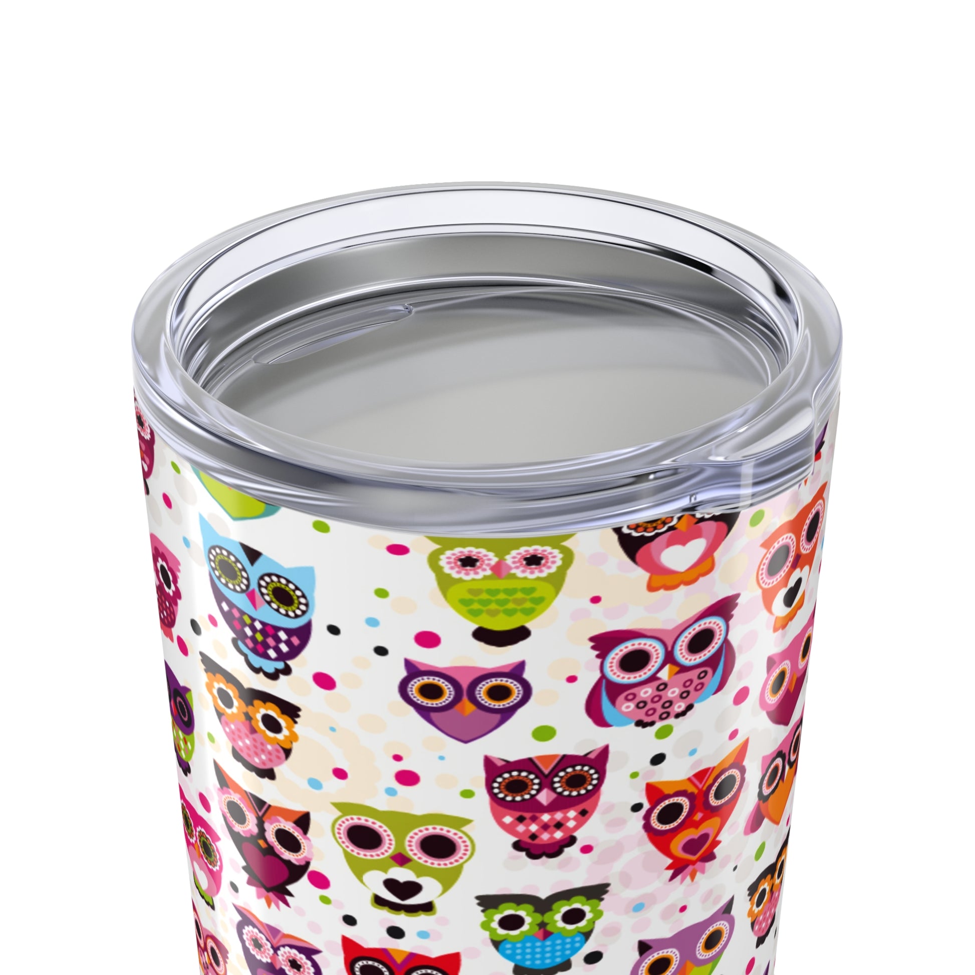 Colorful Owl Tumbler - Fun Travel Mug, Gift for Animal Lovers, Cute Office Mug, Birthday Party Favor, Kids Drinkware