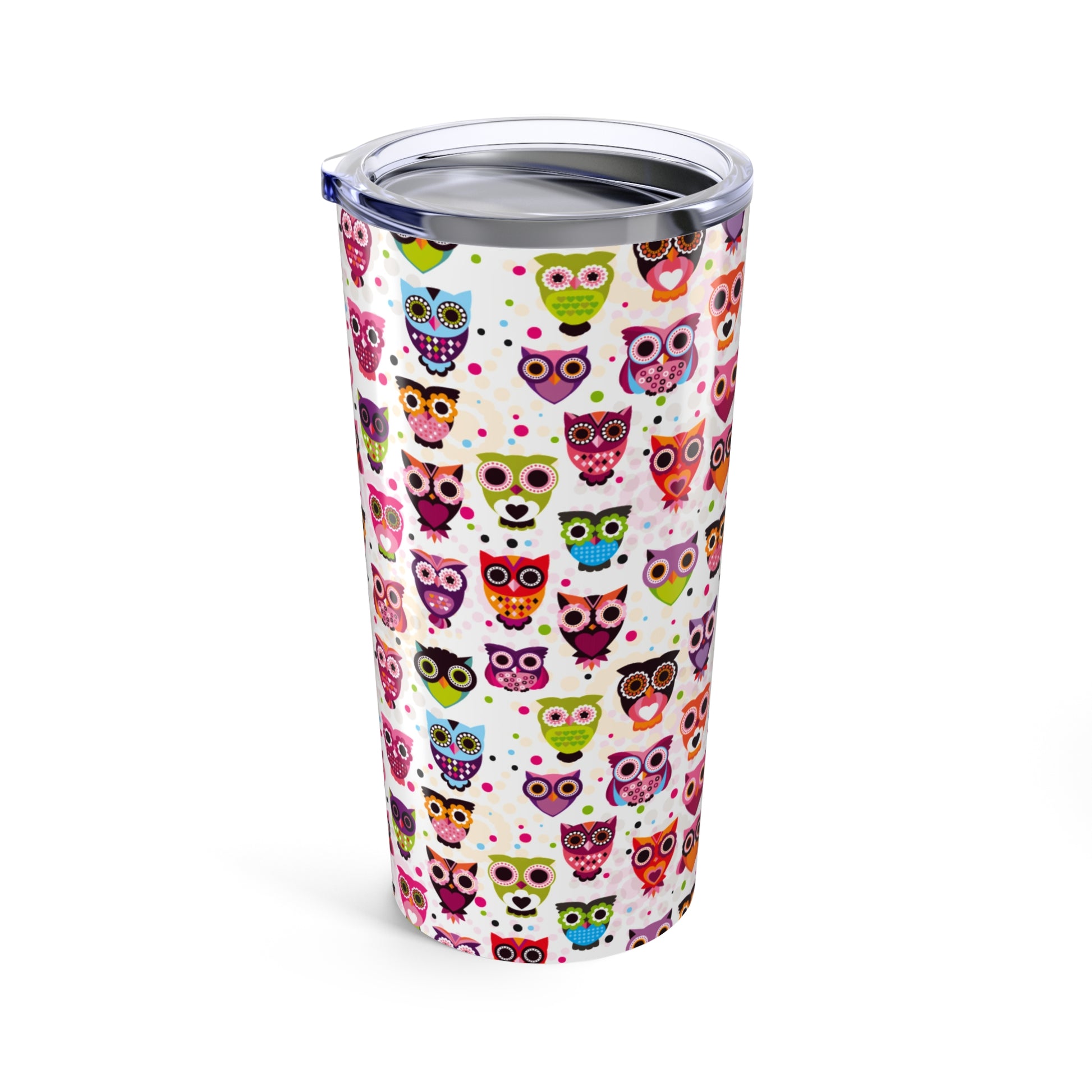 Colorful Owl Tumbler - Fun Travel Mug, Gift for Animal Lovers, Cute Office Mug, Birthday Party Favor, Kids Drinkware